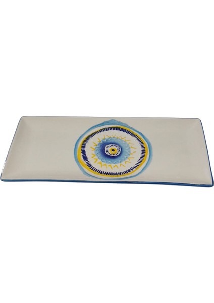 Desenli Dikdörtgen Seramik Baton Kayık Tabak 34 X 15 Cm