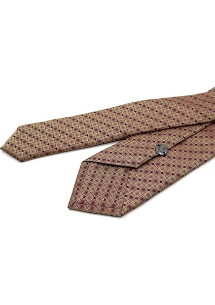 Altın Renk Kare Desen Slim Kravat SK7983