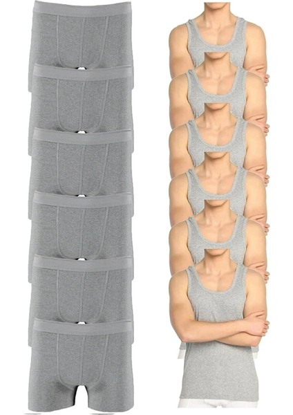 Ekonomik 12'Li Paket Erkek İç Çamaşır Seti 6 Atlet 6 Adet Boxer