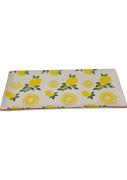 Desenli Dikdörtgen Seramik Baton Kayık Tabak 29 X 13 Cm