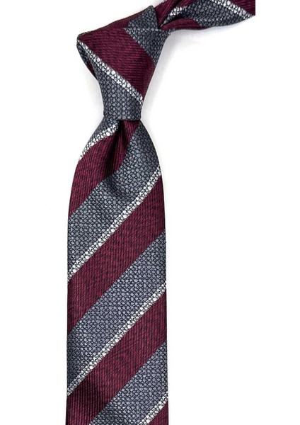 Füme - Bordo Çizgi Desen Slim Kravat SK8032