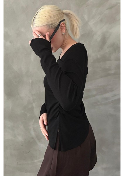 Siyah Asimetrik Yaka Kadın Body MG2311 modelleri