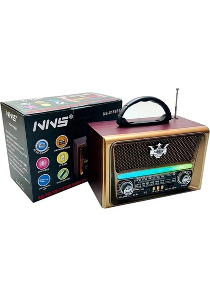 NS-8189 USB / Tf Kart / Fm Retro Taşınabilir Bluetooth Hoparlör