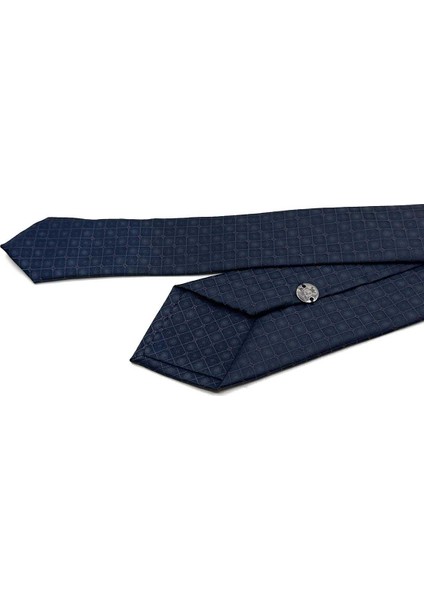 Lacivert Kare Desen Slim Kravat SK7978