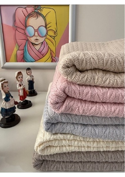 Örgü Desenli Bebek Pikesi - Organik Pamuk Bebek Battaniyesi (95X95 Cm) Açık Kahverengi