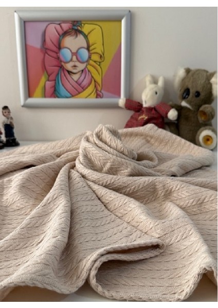 Örgü Desenli Bebek Pikesi - Organik Pamuk Bebek Battaniyesi (95X95 Cm) Açık Kahverengi modelleri