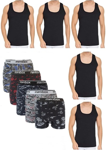 Erkek 5'li Desenli Pamuklu Likralı Boxer Atlet 5 Atlet 5 Boxer