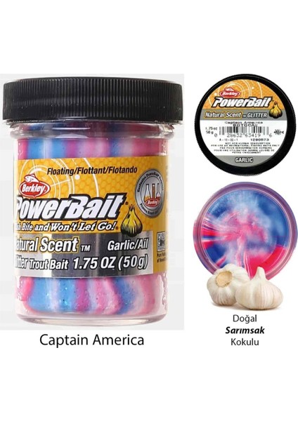 Powerbait Doğal Kokulu Glitter (Simli) Alabalık Hamuru - Captain America fiyatları