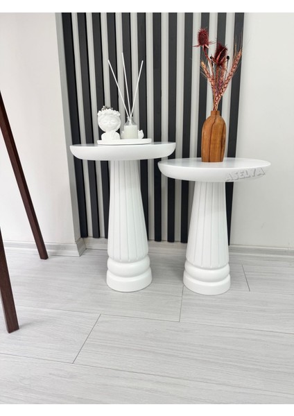 Ahşap 2'li Set Mantar Yan Sehpa Modern Beyaz Renk Fiskos Zigon Çiçeklik fırsatları