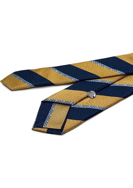 Sarı - Lacivert Çizgi Desen Slim Kravat SK8034