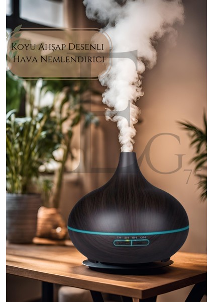 Koyu Ahşap Desenli 500ML. Işıklı Hava Nemlendirici Ultrasonik Ortam Nemlendirici Aroma Difüzörü fırsatları