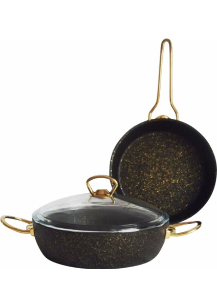 26 cm Granit Tava ve Karnıyarık Tencere Seti Aitın Renk Metal Kulplu