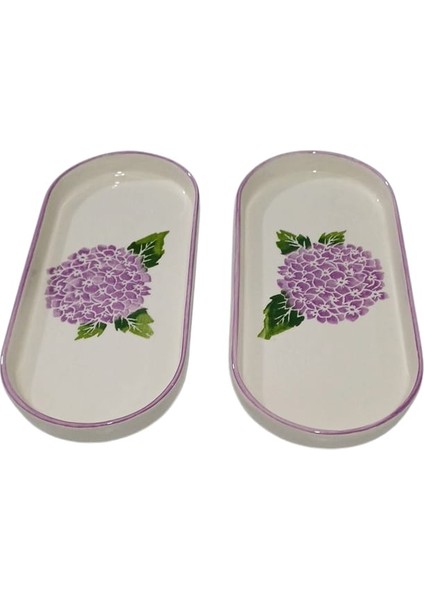 Desenli Dikdörtgen 2'Li Seramik Baton Kayık Tabak 24 X 10 Cm