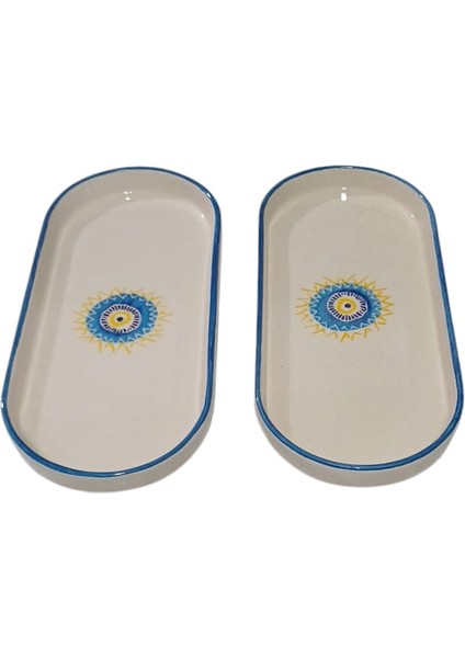 Desenli Dikdörtgen 2'Li Seramik Baton Kayık Tabak 24 X 10 Cm