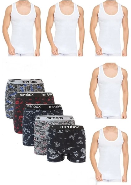 Erkek 5'li Desenli Pamuklu Likralı Boxer Atlet 5 Atlet 5 Boxer