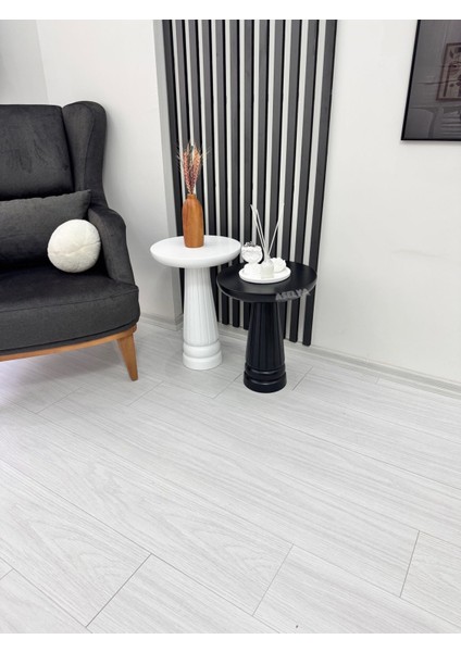 Ahşap 2'li Set Mantar Yan Sehpa Modern Siyah Beyaz Renk Fiskos Zigon Çiçeklik