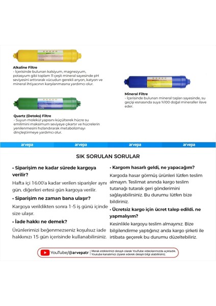 Su Arıtma Cihazı Alkaline Mineral Quartz Filtre Set 10 Takım