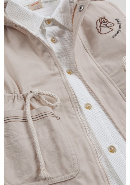 Cepli Gömlek Beli Lastikli Pantolon Kapüşonlu Mont Kombinli 3'lü Erkek Çocuk Takım fırsatları