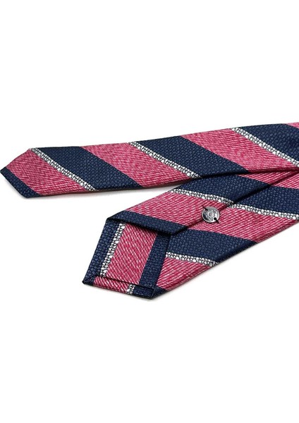 Fuşya - Lacivert Çizgi Desen Slim Kravat SK8036