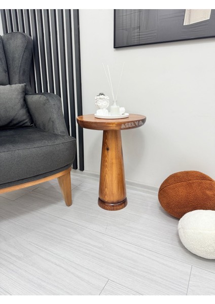 Ahşap Tekli Mantar Yan Sehpa Modern 50 cm Meşe Renk Fiskos Çiçeklik
