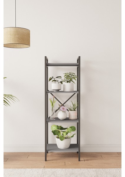 Nilamu Saksılık / 4 Raflı / Metal Aksamlı / Açık Raf / Kitaplık / Organizer / Ofis / Ev / Dekoratif