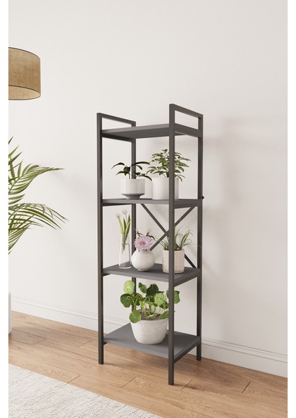 Nilamu Saksılık / 4 Raflı / Metal Aksamlı / Açık Raf / Kitaplık / Organizer / Ofis / Ev / Dekoratif