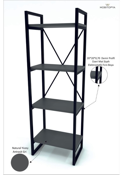 Nilamu Saksılık / 4 Raflı / Metal Aksamlı / Açık Raf / Kitaplık / Organizer / Ofis / Ev / Dekoratif