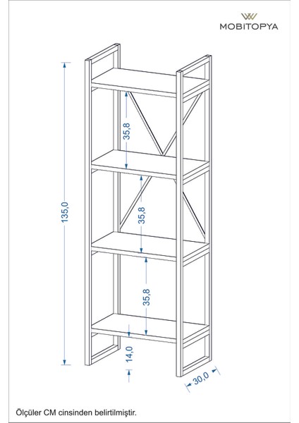 Nilamu Saksılık / 4 Raflı / Metal Aksamlı / Açık Raf / Kitaplık / Organizer / Ofis / Ev / Dekoratif