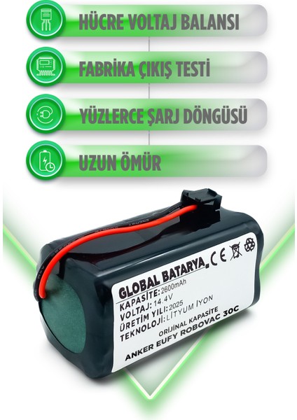 Anker Eufy Robovac 30C Akıllı Robot Süpürge Bataryası 14.4V 2600mAh Pil Li-ion (Orijinal Kapasite)