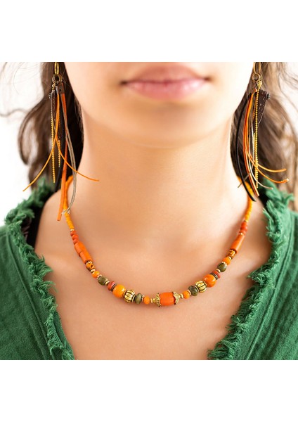 Bohem Tarz Turuncu Tasarım Kadın Kolye