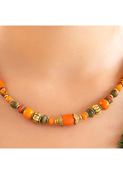 Bohem Tarz Turuncu Tasarım Kadın Kolye modelleri