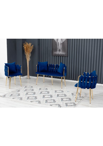 Sarmaşık Çay Seti Takımı Koltuk Takımı Oturma Odası Kafe Antre Hol Ofis 2+1+1 Gold Metal