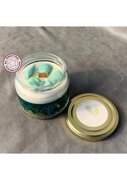 El Yapımı Deniz Temalı Kavanoz Mum - 7 x 8 cm