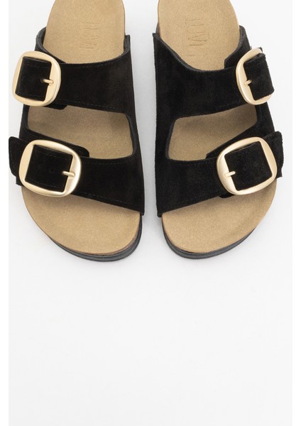 Harbor Siyah Süet Çift Bantlı Hakiki Deri Kadın Kalın Tabanlı Terlik fiyatları