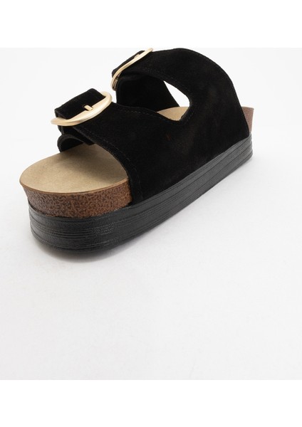 Harbor Siyah Süet Çift Bantlı Hakiki Deri Kadın Kalın Tabanlı Terlik modelleri