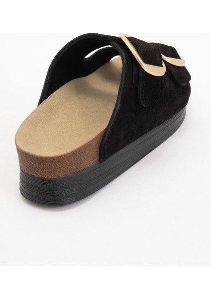 Harbor Siyah Süet Çift Bantlı Hakiki Deri Kadın Kalın Tabanlı Terlik fırsatları