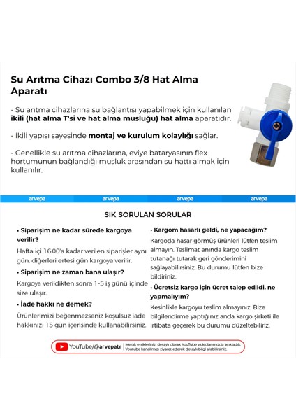 Su Arıtma Cihazı 3/8 (Combo) Ikili Hat Alma Aparatı 10 Adet