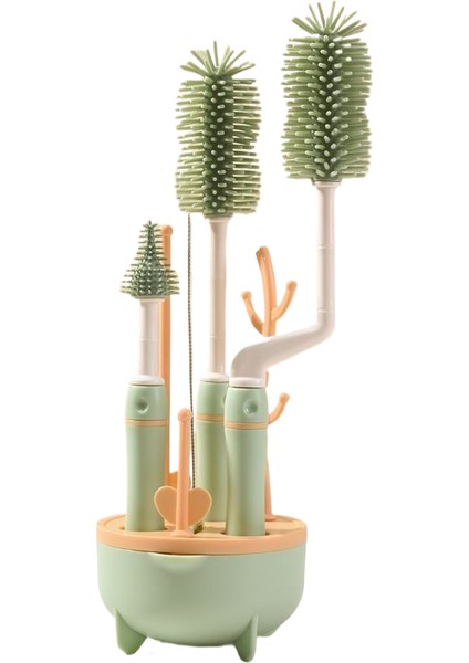 Silicone Baby Bottle Brush Three-Color Long Handle Cleaning Brush Combination 360 Degree Rotating Cleaning Bottle Brush Set (Yurt Dışından)