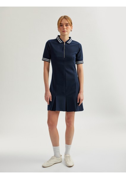 Slim Fit Kısa Kollu Yarım Fermuar Detaylı Mini Polo Yaka Elbise fiyatları