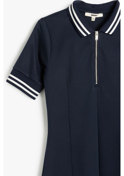 Slim Fit Kısa Kollu Yarım Fermuar Detaylı Mini Polo Yaka Elbise indirimleri
