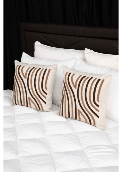 Ocean Keten Punch Nakışlı 2'li Kırlent Kılıfı 42x42 - Kahverengi fırsatları
