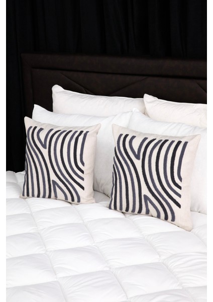 Ocean Keten Punch Nakışlı 2'li Kırlent Kılıfı 42x42 - Antrasit fırsatları