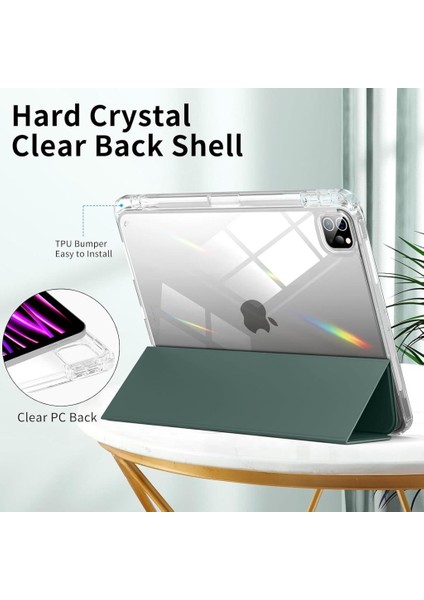 Apple iPad Pro 11 Inç M4 2024 Kılıf Kalem Bölmeli Akrilik Şeffaf Ayrılabilir Case A2836 A2837 A3006