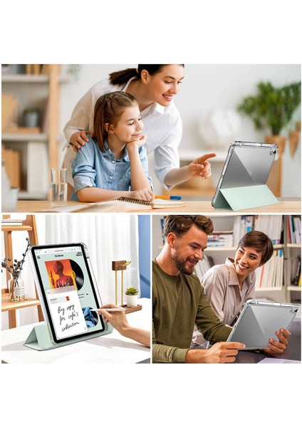 Apple iPad Air 11inç M2 Air 4/5/6. Nesil 10.9 Kılıf Kalem Bölmeli Akrilik Şeffaf Ayrılabilir Case A2902 A2903 A2904