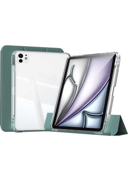 Apple iPad Pro 11 Inç M4 2024 Kılıf Kalem Bölmeli Akrilik Şeffaf Ayrılabilir Case A2836 A2837 A3006