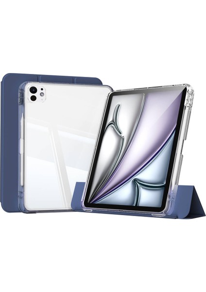 Apple iPad Pro 11inç M4/M5 Kılıf Kalem Bölmeli Akrilik Şeffaf Ayrılabilir Case 2024/2025