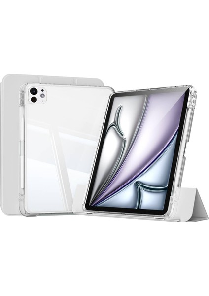 Apple iPad Pro 11inç M4/M5 Kılıf Kalem Bölmeli Akrilik Şeffaf Ayrılabilir Case 2024/2025