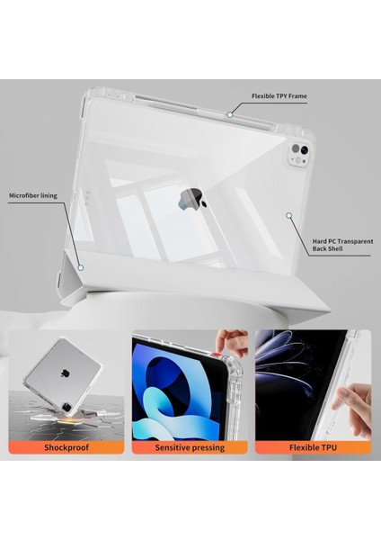 Apple iPad Pro 11inç M4/M5 Kılıf Kalem Bölmeli Akrilik Şeffaf Ayrılabilir Case 2024/2025 fırsatları
