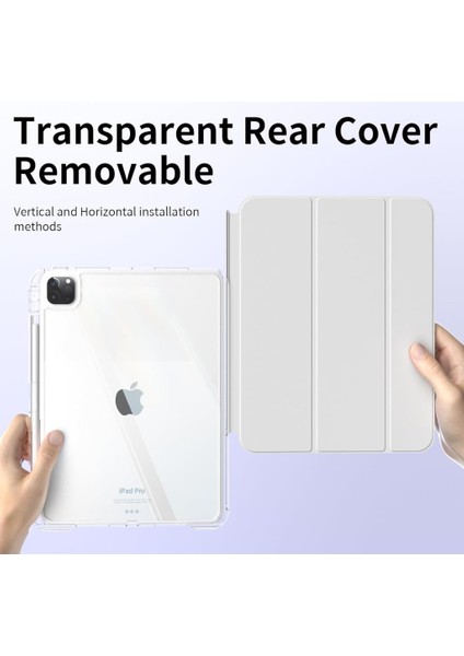 Apple iPad Pro 11 Inç M4 2024 Kılıf Kalem Bölmeli Akrilik Şeffaf Ayrılabilir Case A2836 A2837 A3006 modelleri
