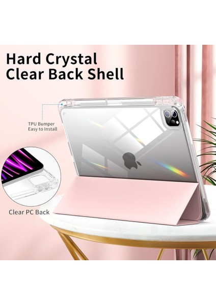 Apple iPad Pro 11 Inç M4 2024 Kılıf Kalem Bölmeli Akrilik Şeffaf Ayrılabilir Case A2836 A2837 A3006